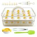 Lignumix Egg Holder for Fridge,Deviled Egg Containers with Lid & Handle (2 Layer Snap-on) PET Thickened Eggs Organizer Inc Egg Slicer,Kitchen Tongs,Silicone Spatula,Piping Decorating Kit