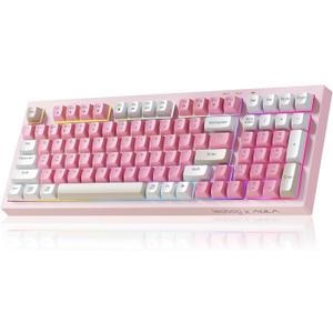 LEOBOG x Aula Gaming Keyboard, Wireless Creamy Keyboard, Bluetooth Computer Keyboards Ergonomic Pink Keyboard Full Size with Number Pad Light Up RGB Backlit Tri-Mode BT/2.4GHz/USB-C - K99