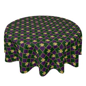 Mardi Gras Purple and Green Plaid Round Tablecloths 60 inch Carnival Fleur De Lis Table Cloth Cover Washable Purple Circle Table Cover Decor for Dining Kitchen Party Picnic Farmhouse Outdoor