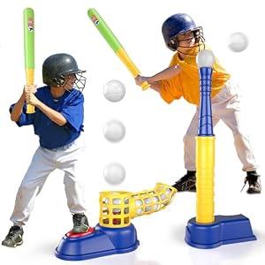  Bennol T Ball Set Toys for Kids Boys 3-5 5-8, Kids Baseball Tee Toys Includes 10 Balls, Auto Ball Launcher, Outdoor Outside Sport Play Set Birthday Gifts for 3 4 5 6 Year Old Boys 