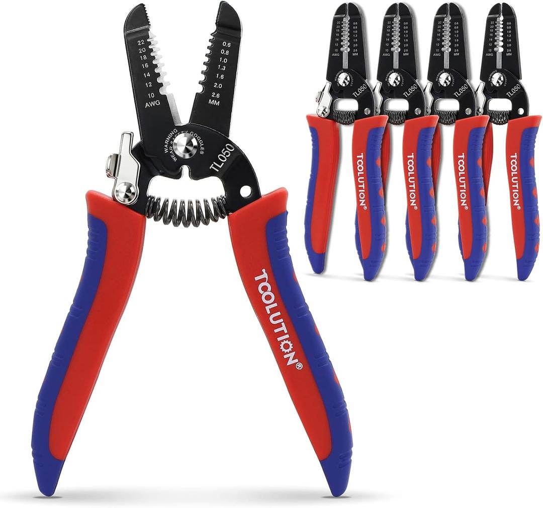 5 Pack Small Wire Strippers and Cutters for 10-22 AWG, Handheld Electrical Wire Stripping Tool Set with Spring-Loaded Pliers and Safety Lock for Low Voltage Wires