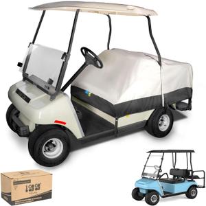 10L0L Waterproof Golf Cart Seat Cover, Universal for Yamaha EZGO Club Car 2+2 Seats Rain Covers | 600D Oxford Golf Cart Seat Protective Covers | Rain & Dust Protection | Easy On/Off for Daily Use (Beige+Black)