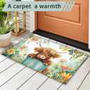 Door Mat, Cute Calf Welcome Mat, Colorful Spring Flowers Doormats Indoor Entrance, Indoor Outdoor Mat, Low-Profile Floor Rugs for Entry, Patio, 17''x30'' (Cartoon Watercolour Flower Cow)