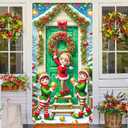 BlissYard Christmas Door Decorations 71x35 inch Elf Door Cover Banner Holiday Backdrop with Wreath Snow Trees and Ornaments for Front Porch Christmas Party Winter Entryway Photo Prop Decor
