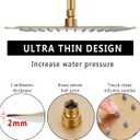 Gold Rain Shower Head, 16 Inch High Pressure Shower Head, 304 Stainless Steel Ceiling Mount Extra Large Waterfall Top Showerhead, Brushed Brass Gold
