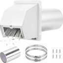 4 Inch Dryer Vent Cover Outdoor Kit, Stainless Steel Hooded Exterior Wall Exhaust Vent with Screen and Damper, Includes Clamps, Foil Tape and Screws, White