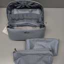 BOYATU Travel Makeup Bag Cosmetic Bags for Women: Large Capacity 3 Pcs Set Make up Bag with Compartments - Waterproof Vegan Leather Toiletry Organizer Bags with Handle (L04 Light Blue)