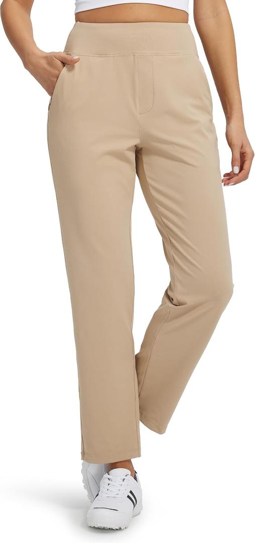 Libin Women's Golf Pants Stretchy Casual Travel Pant 7/8 Ankle Pants Athletic Sweatpants Dress Business Slacks with 4 Pockets (Beige, M)