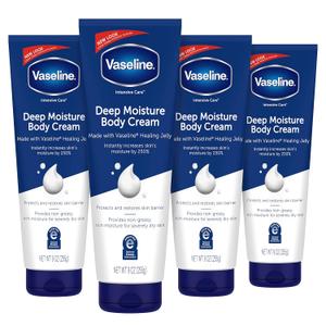 Vaseline Intensive Care Body Cream Deep Moisture 4 pk with Healing Petroleum Jelly & Vitamin E Rich & Smooth for Dry Skin 9 oz