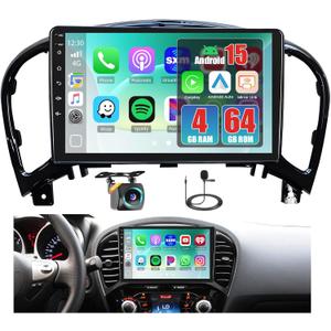 4+64GB Android 15 Car Radio for Nissan Juke 2011-2016 Wireless CarPlay Android Auto, Realdio 9" 1280 * 720P IPS Touch Screen Car Stereo with Bluetooth 5.0, FM/RDS, 32EQ, GPS, WiFi, UI, Backup Camera