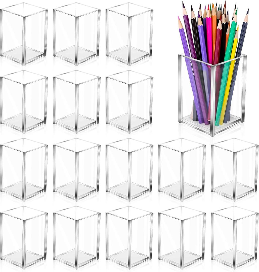 AFOROEOA 20Pack Clear Acrylic Pen Holder Desktop Pencil Organizer Acrylic Pencil Cup Stationery Office Organizer Makeup Brush Holder