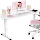 Veken 47.2 Inch Large Electric Standing Desk, Heights Adjustable, Sit to Stand Up, Work Home Office Computer Table for Study, Walking Pad, Writing, and Games, Wooden Desktop Desks, White