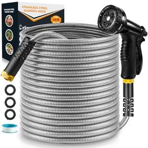 Garden Hose 50 FT, Stainless Steel Heavy Duty Water Hose With 10 Function Nozzles, Flexible No-Kink, Pet-Proof, Puncture-Proof Rust-Proof for Yard, Outdoors