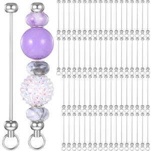 70 Pcs Blank Beadable Keychain Bars Metal Silver DIY Focal Bead Keychain Bar Charms Blank Jewelry Making Accessories Pendant Making Kit for DIY Gift Craft Item Project