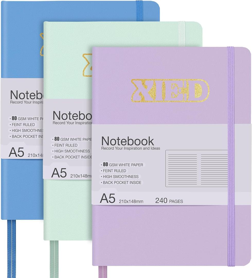 3 Pack Lined Notebook Set, Professional A5 Notebook for Adults on Work & Note Taking, 240 Pages Notebook with waterproof Cover