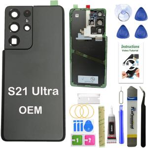 LEAFE for Samsung Galaxy S21 Ultra Back Glass Replacement,OEM Original Back Cover Replacement for Samsung Galaxy S21 Ultra 5G (6.8 inchs) with Repari Tools and Pre-Installed Adhesive (Phantom Black)