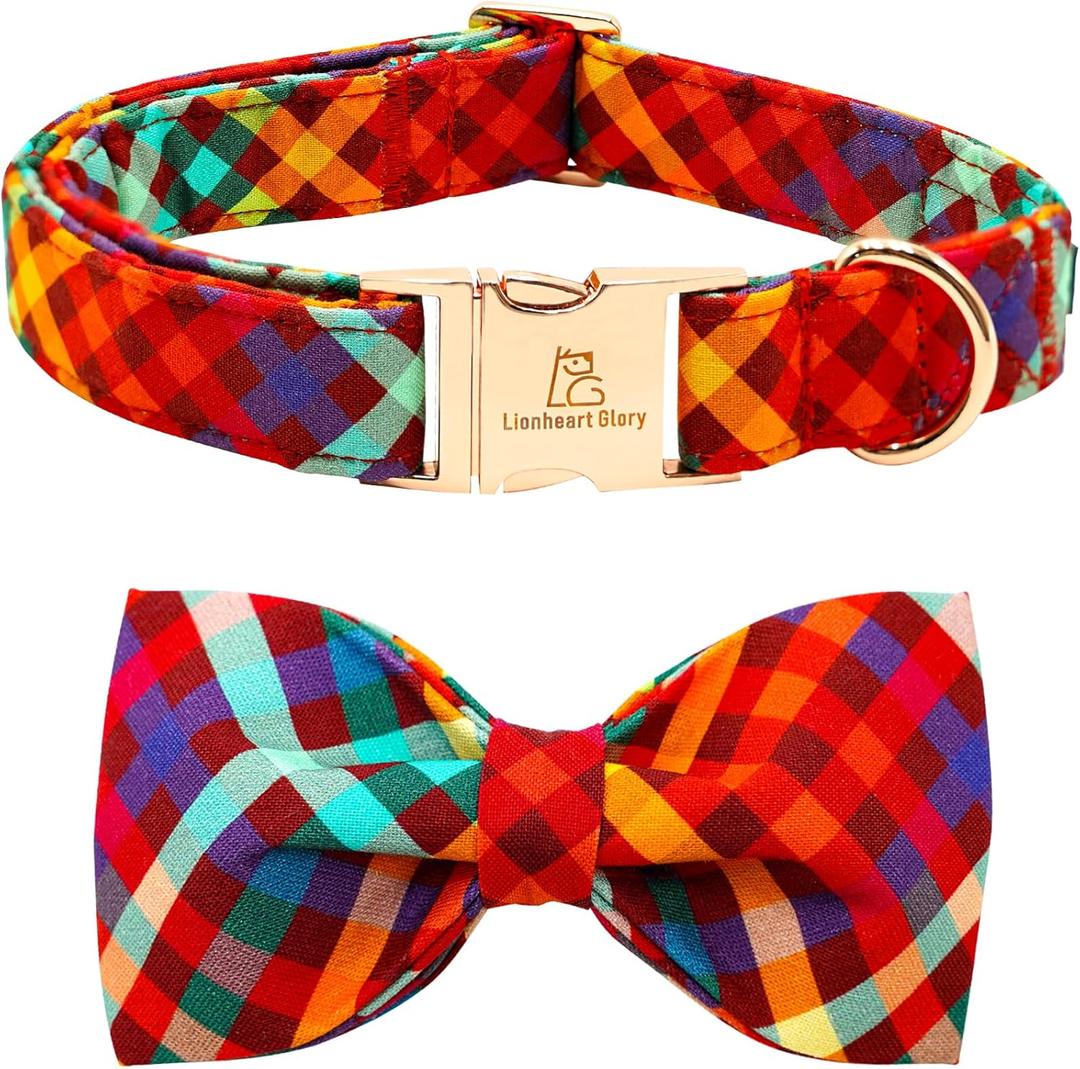 Lionheart glory Plaid Dog Collar Fall Halloween Dog Collars Bowtie Heavy Soft Adjustable Dog Collar for Large Dogs Collar Dog Bow Male/Female Dog Collar Pet Gift (Large (Pack of 1)