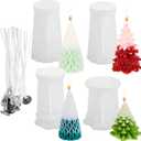 Suclain 4 Pcs Christmas Tree Candle Mold 3D Tree Shaped Silicone Mold Xmas Pine Molds for Candle Making with 100 Pcs Wicks for Wax Soap Clay Craft Cake DIY Home Party Decoration (Classic Style)