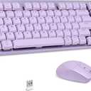 LeadsaiL Wireless Keyboard and Mouse Combo, 2.4Ghz Cordless Mechanical Keyboard and Silent Mouse for Business, Low-Profile Red Switch, 98-Key Compact Slim Keyboard for Windows/MacOS PC Laptop- Purple