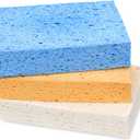 Extra Large Dish Sponges Kitchen for Cleaning, Natural Cellulose Sponges Reusable and Biodegradable, Non Scratch Sponge for Dishes Household Use (3-Pack) (Yellow / White / Blue)