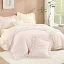 Litanika Light Pink Twin Size Comforter Sets, 2 Pieces Ruffle Farmhouse Aesthetic Bedding Comforter Sets, All Season Soft Lightweight Fluffy Microfiber Bed Set(66x90In Comforter, 1 Pillowcase)