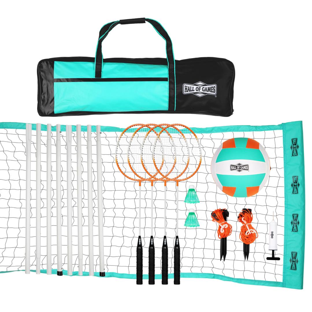 Hall of Games 20-ft Outdoor Volleyball and Badminton Net with Carrying Bag Accessories Set and Adjustable Steel Poles Perfect for Backyards
