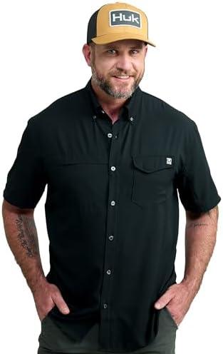 HUK Tide Point Solid Short Sleeve Shirt, Button Down for Men XL