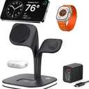 EXW Wireless Charging Station for Magsafe Charger, Charging Station for Multiple Devices, Wireless Charger for iPhone 16/15/14/13/12 Series, Apple Watch Series 1-9, AirPods with LED and Adapter (Black)