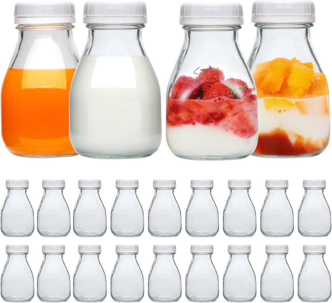 Accguan Reusable Glass Bottles with Lids,11oz, Suitable for Milk, Juice, Beverage, Party, Weddings, Shower Supplies and Gifts (22 pcs)