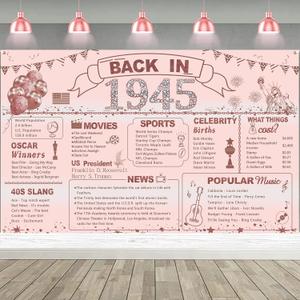 DARUNAXY Rose Gold 80th Birthday Party Decorations - Cheers to 80 Years Old Vintage 1945 Banner Backdrop for Women