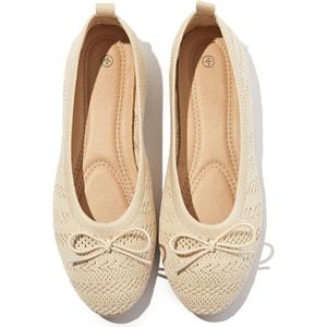 Women's Flats Shoes Dress Shoes Round Toe Ballet Flats Comfortable Crochet Lace Black Flats Low Heel (6, Apricot)