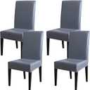 Qubjus Dining Chair Covers, Solid Pu Leather Waterproof Oilproof Stretch Dining Chair Protector Cover Slipcover (Grey, 4 Pack)