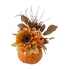 Artificial Pumpkin Floral Arrangement with Burgundy Sunflowers & Autumn Leaves  Fall Table Centerpiece for Thanksgiving, Halloween & Harvest Dcor  Rustic Farmhouse Pumpkin Autumn Dcor
