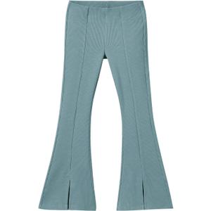 Haloumoning Girls Kids Elastic Waist Ribbed Flare Split Bottom Pants Stretch Casual Long Pants(5-14Y) (Blue)