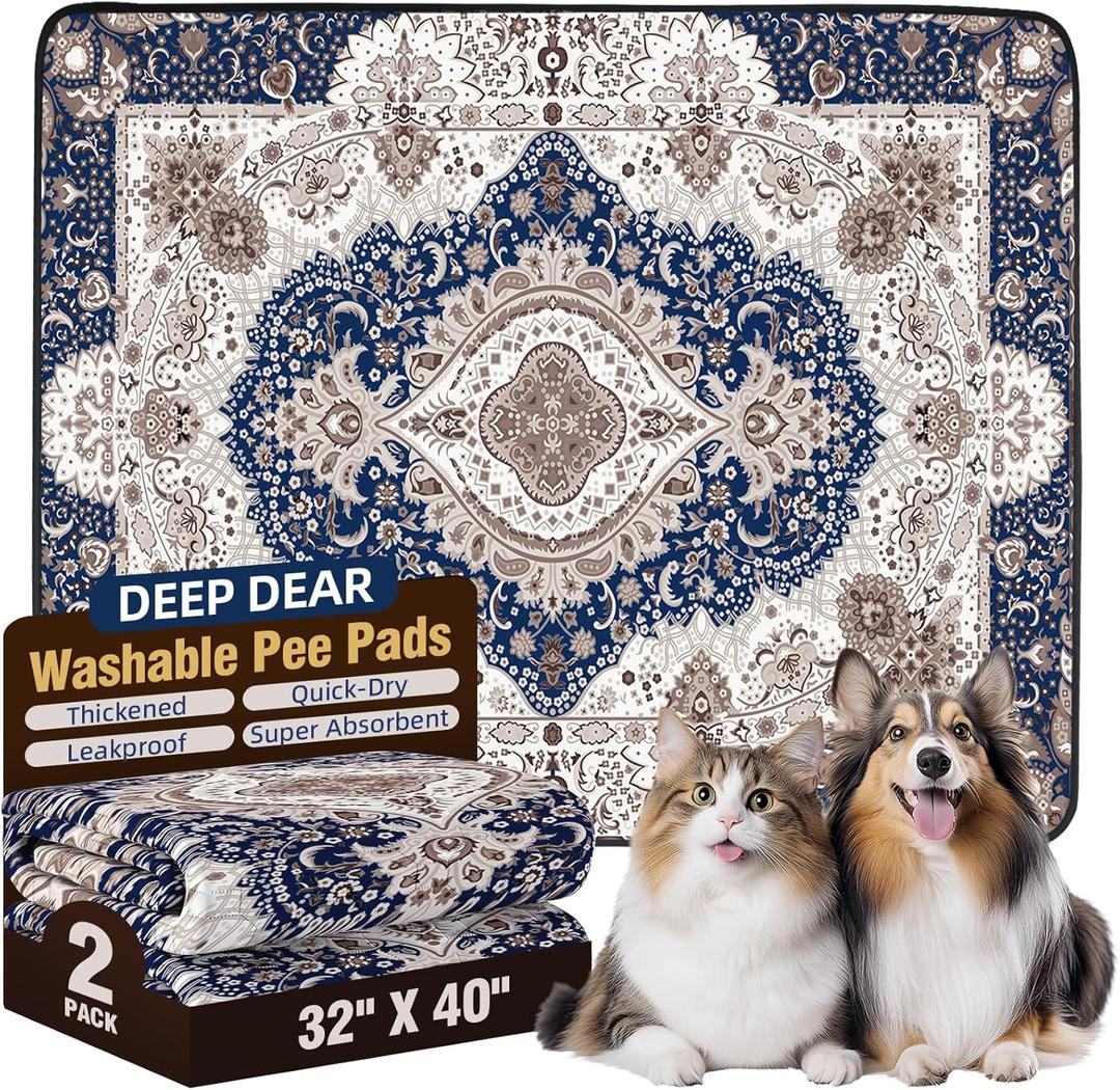 DEEP DEAR Washable Puppy Pads 40"x32" 2 Pack, Reusable Pee Pads for Dogs, Super Absorbent Dog Pee Pads Extra Large, Waterproof & Leak-Proof Dog Pads XXL, Non-Slip Training Pads for Pet Housebreaking (Classic Brown)