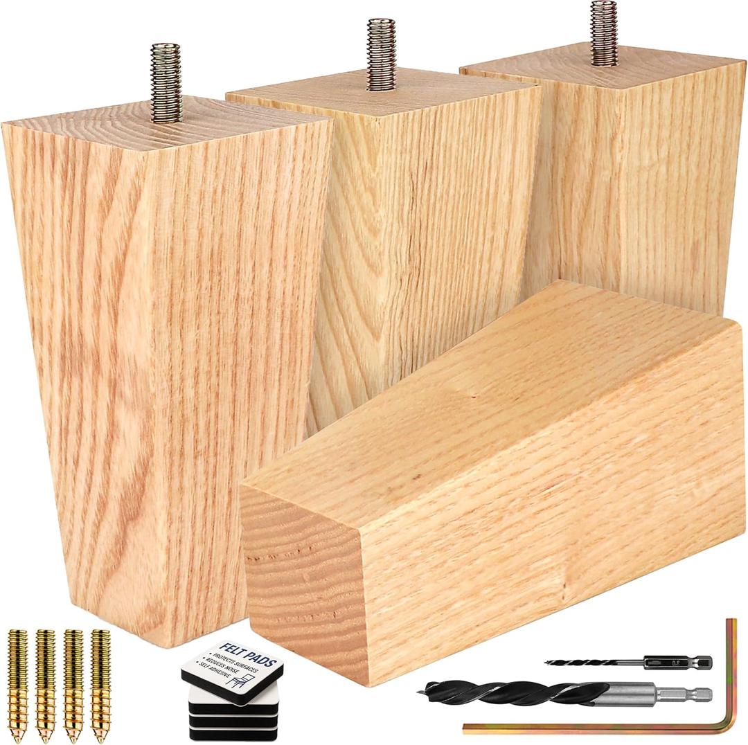 Premium Ash Wood Square Furniture Legs (Full Install Kit) - Pick Your Size and Color (5 Inches)