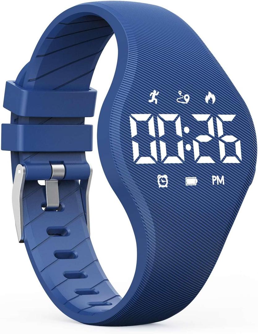 LED Children Digital Pedometer Watch, Waterproof Sport Wristwatch, with Step Counter, Calories, Calendar for Kids Boys Girls (Deepblue)