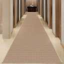 20ft Natural Jute Hallway Runner Rug Non Skid Washable, Rubber Backed Long Khaki Indoor Entryway Runner, Absorbent Kitchen Carpet Sink Rug