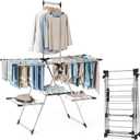 Large Capacity Clothes Drying Rack, Foldable Laundry Drying Rack | Heavy Duty Stainless Steel with Top Hanger, Multi-Layer Indoor Outdoor Air Dryer for Home Balcony Laundry Room, 4 Wings