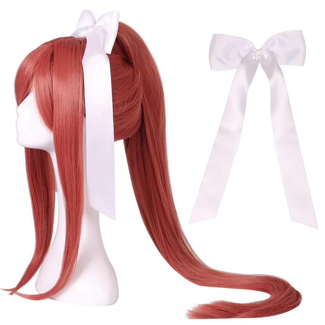 ColorGround Wig with Bowknot Long Coral Cosplay Wig with Long Ponytail