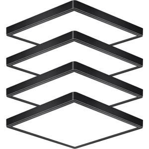 12 Inch 24W Flush Mount Square LED Ceiling Light, 3000K/4000K/6000K Adjustable Flush Mount Light Fixture, 2800LM Bright Flat Ceiling Light Fixtures for Bedroom, Kitchen, Hallway (Black-4 Pack)