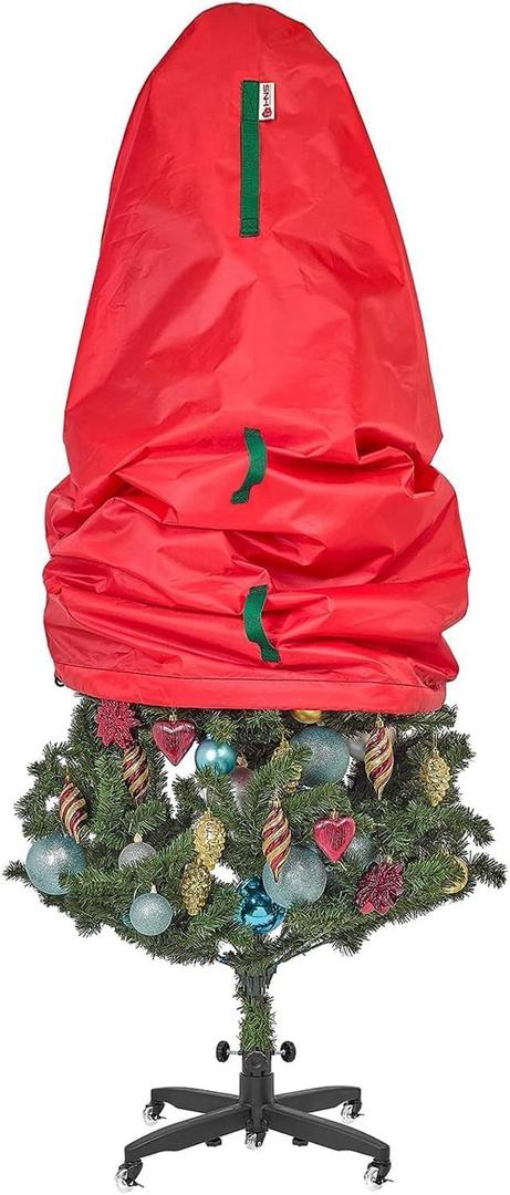 Upright Christmas Tree Storage Bag - Fits 9 Ft Artificial Xmas & Topiary Tree, Vertical Holiday Cover, Durable, Dustproof & Easy-Use Xmas Storage, Red