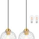 KoKo&Yukina 8" Modern Pendant Lights Kitchen Island Gold Mid Century Modern Pendant Light Fixtures with Clear Glass Globe 2 Pack Modern Hanging Pendant Light for Bathroom Dining Room （Bulb Incl.）