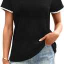 Avanova Ringer Tee Women Contrast Trim Short Sleeve Shirt Black Large (Black, L)