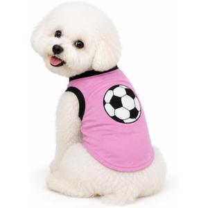 Petitebella Soccer Dog Shirt - Sporty Puppy T-Shirt with Soccer Ball, Breathable Soft Cotton Pet Clothes for Small Dogs Cats, Lightweight Summer Vest Apparel for Game Day Training (Pink, Small)