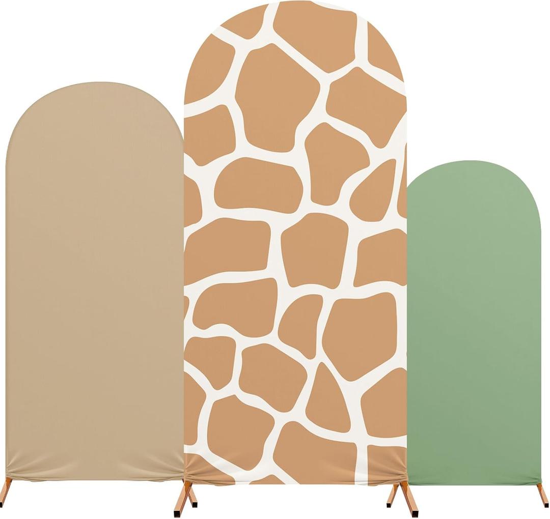 Safari Party Arch Backdrop Cover Set of 3 Khaki Arch Covers Spandex Stretch Backdrop Stand 4ft, 5ft, 6ft for Wedding Birthday Banquet Ceremony Decoration