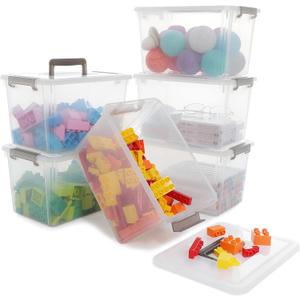 Citylife 6 Packs 6 QT Plastic Storage Bins with Latching Lids Clear Storage Box with handle Stackable Storage Containers for Organizing Snacks, Crafts, Toys, Tools