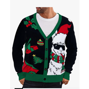 Men's Christmas Cardigan Sweater V Neck Buttons Knitted Cardigans Ugly Xmas Sweater