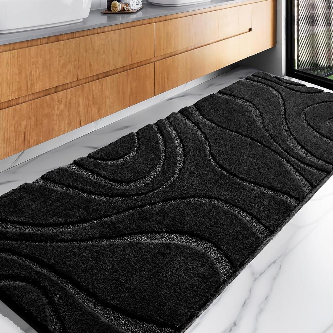 DEXDE Bathroom Rugs Runner 24x60 Inch, Ultra Soft and Water Absorbent Long Bath Rugs Non-Slip Quick Dry Machine Washable Bath Mats Microfiber Thick Matts for Floor, Tub, Shower, Home Decor, Black