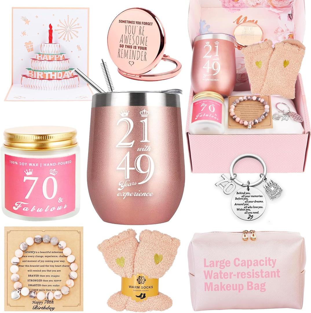 70th Birthday Gifts For Women - Happy Birthday Basket Box for Best Friends, Female Mom, Wife, Daughter, Sister, Girlfriend, Coworker, Bestie